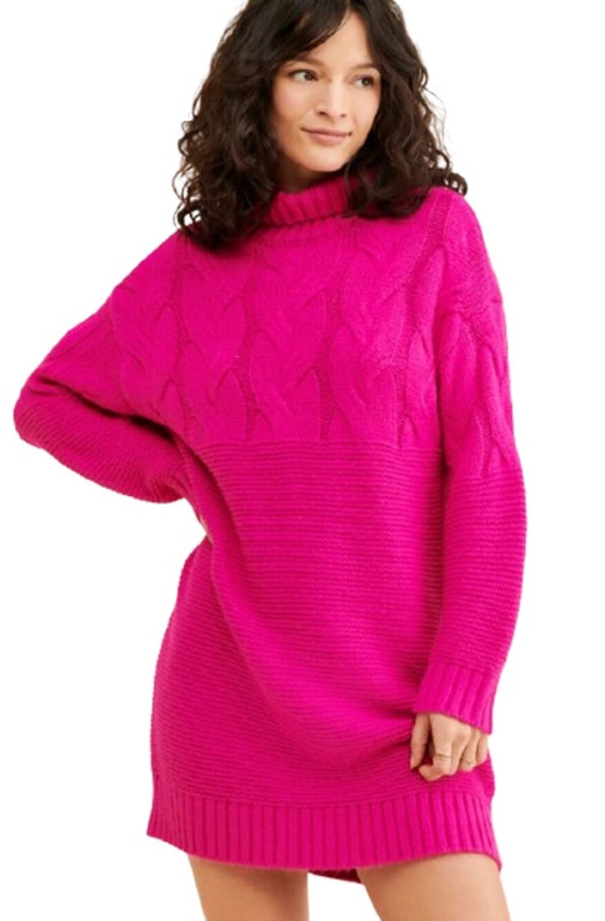 STITCHDROP Women's Turtleneck Sweater Mini Dress Medium Pink Magenta NWT